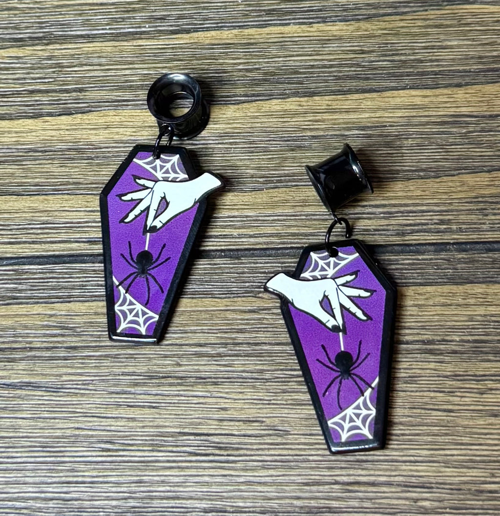 Spider Coffin Dangle Ear Tunnels