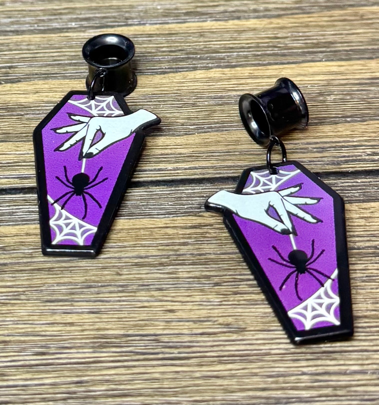 Spider Coffin Dangle Ear Tunnels
