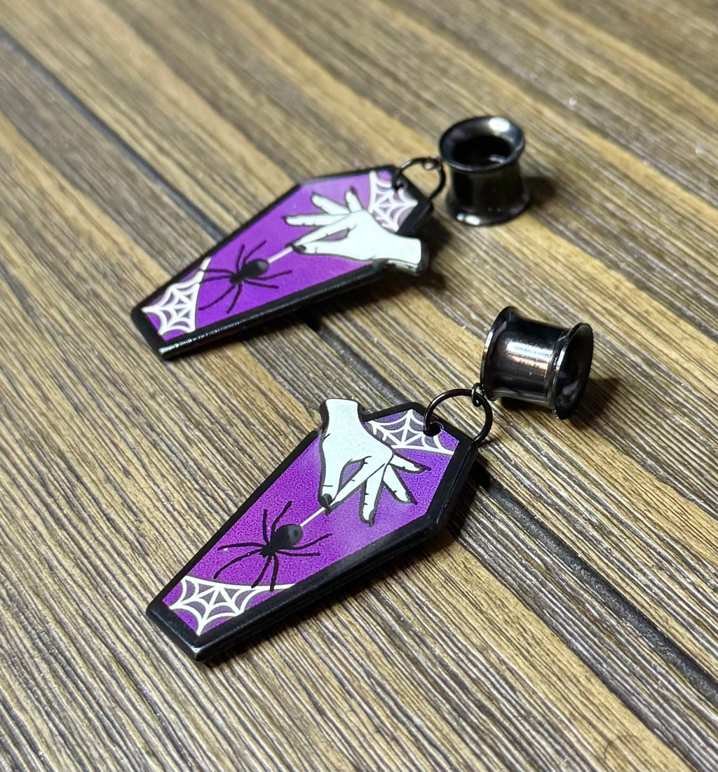 Spider Coffin Dangle Ear Tunnels
