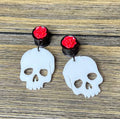 White Skull with Red Rose Dangle Ear Tunnels