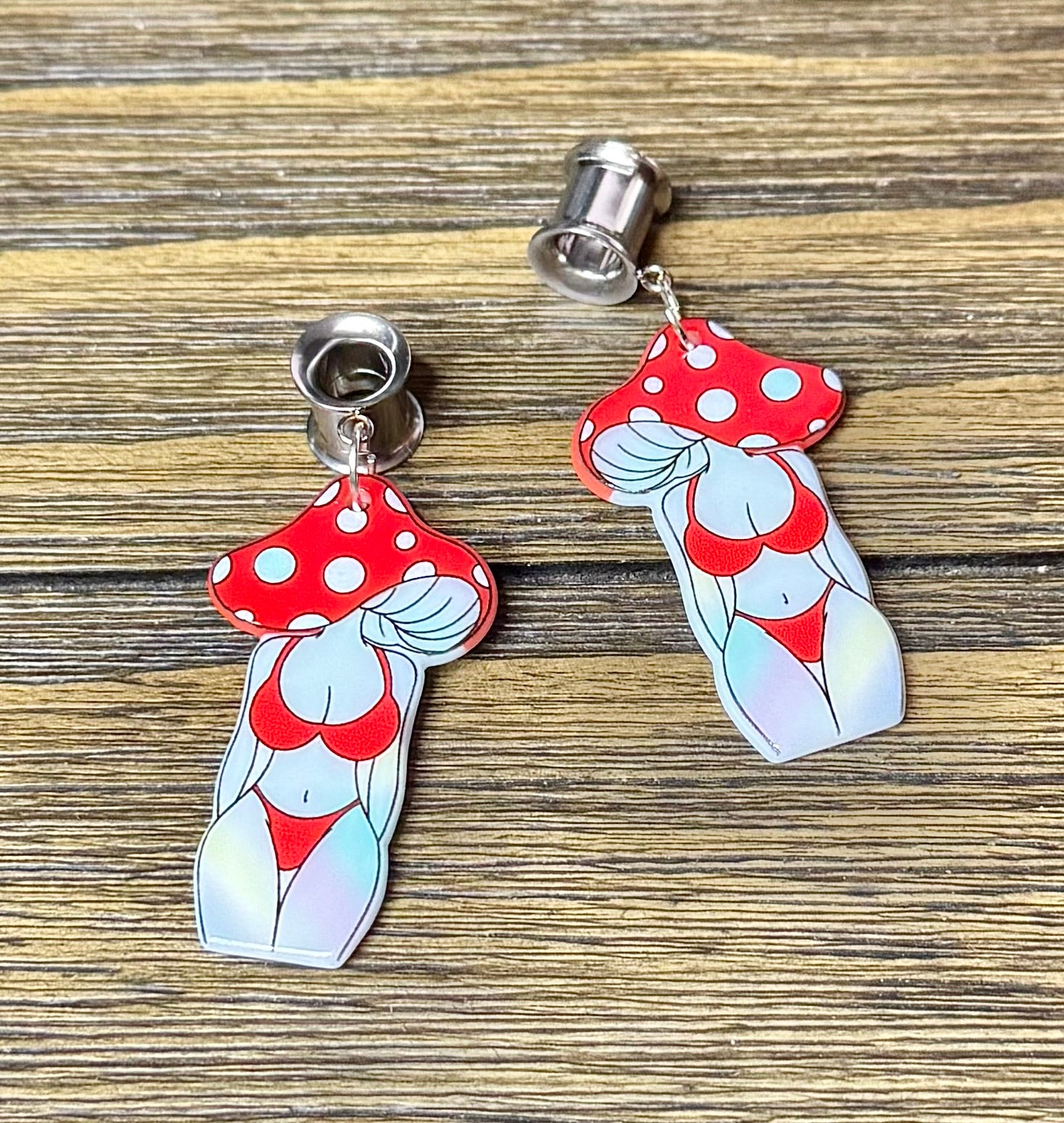 Mushroom Girl in Bikini Dangle Ear Tunnels