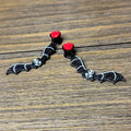 Black Glitter Bat with Red Roses Dangle Ear Tunnels