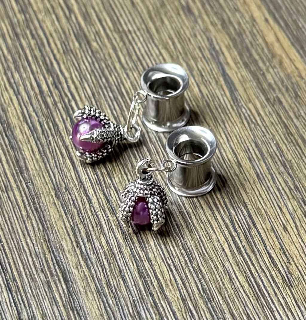 Dragon Foot Purple Pearl Dangle Ear Tunnels