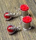 Dragon Foot Red Pearl Dangle Ear Tunnels