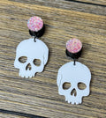 White Skull with Pink Druzy Dangle Ear Tunnels