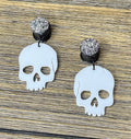 White Skull with Silver Druzy Dangle Ear Tunnels