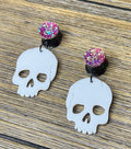 White Skull with Purple Druzy Dangle Ear Tunnels