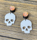White Skull with Orange Druzy Dangle Ear Tunnels