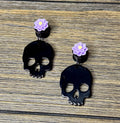 Black Skull with Flower Dangle Ear Tunnels