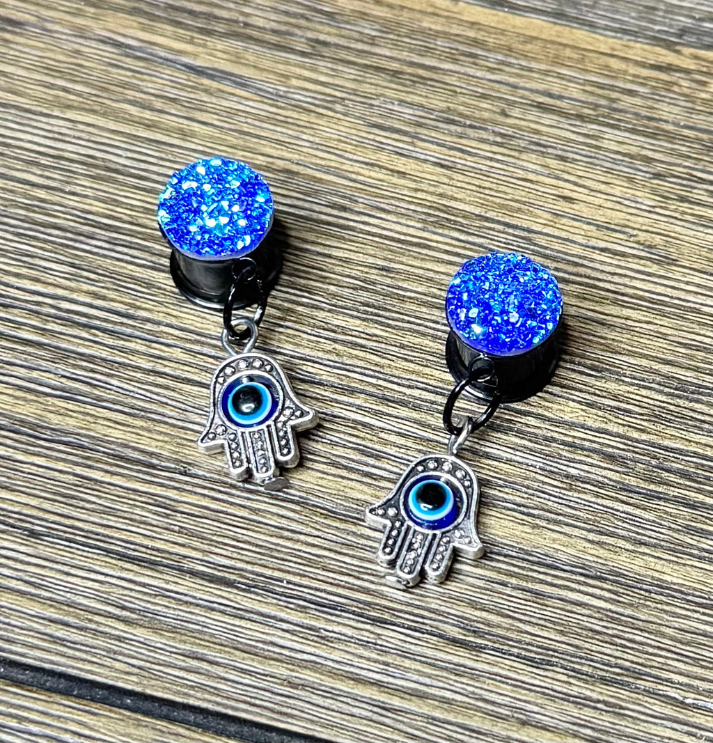 Hamsa Druzy Dangle Ear Tunnels
