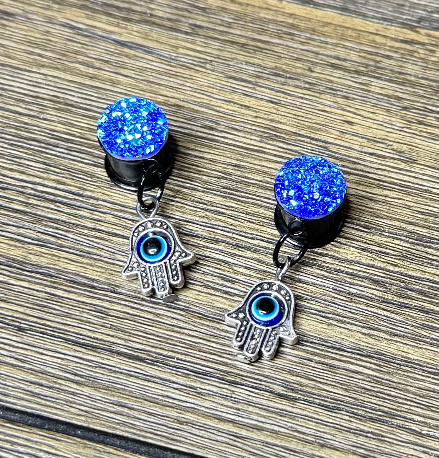 Hamsa Druzy Dangle Ear Tunnels