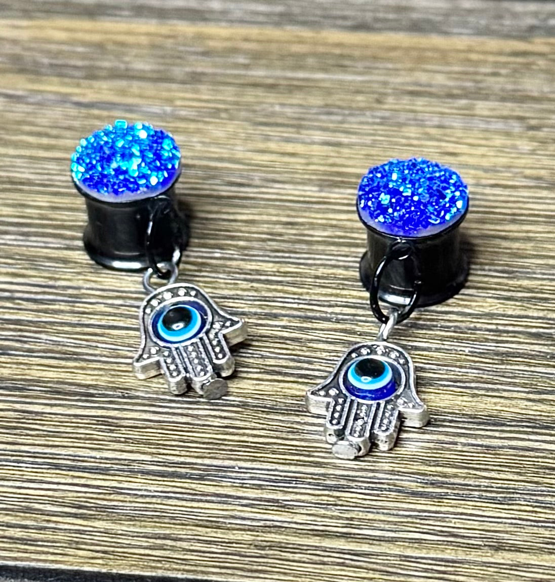 Hamsa Druzy Dangle Ear Tunnels