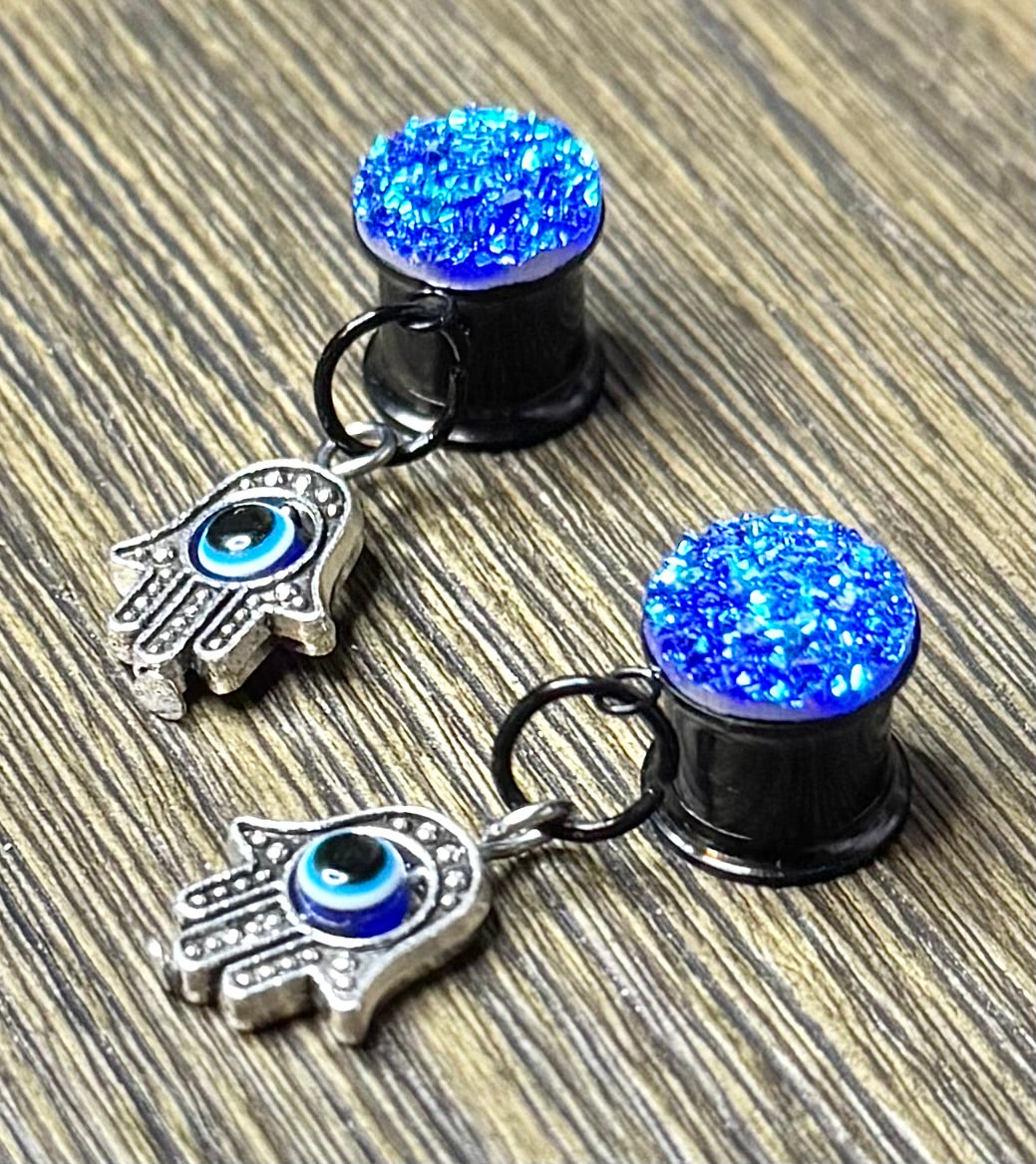 Hamsa Druzy Dangle Ear Tunnels