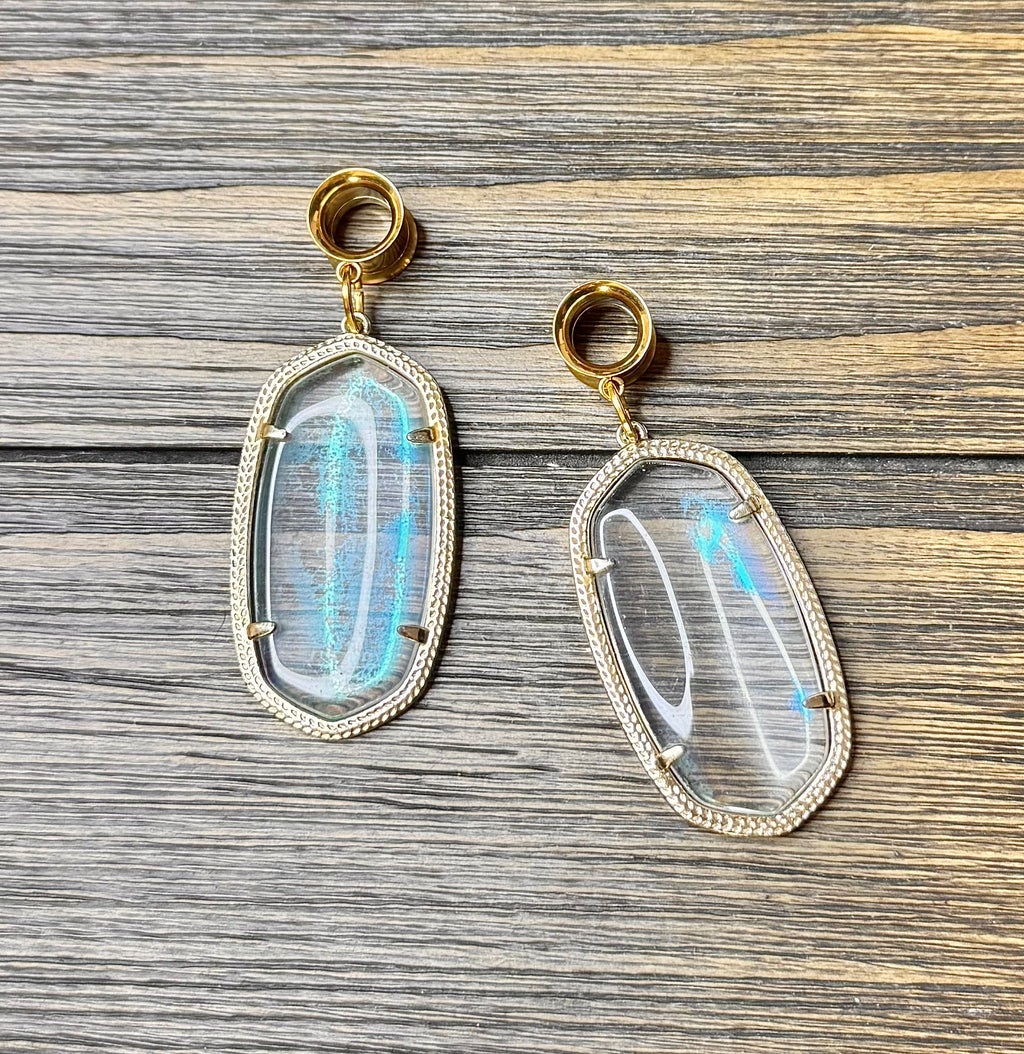 Repurposed Kendra Scott Iridescent Stone Dangle Ear Tunnels