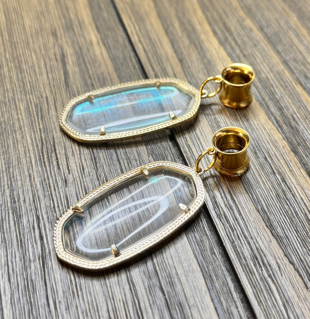 Repurposed Kendra Scott Iridescent Stone Dangle Ear Tunnels