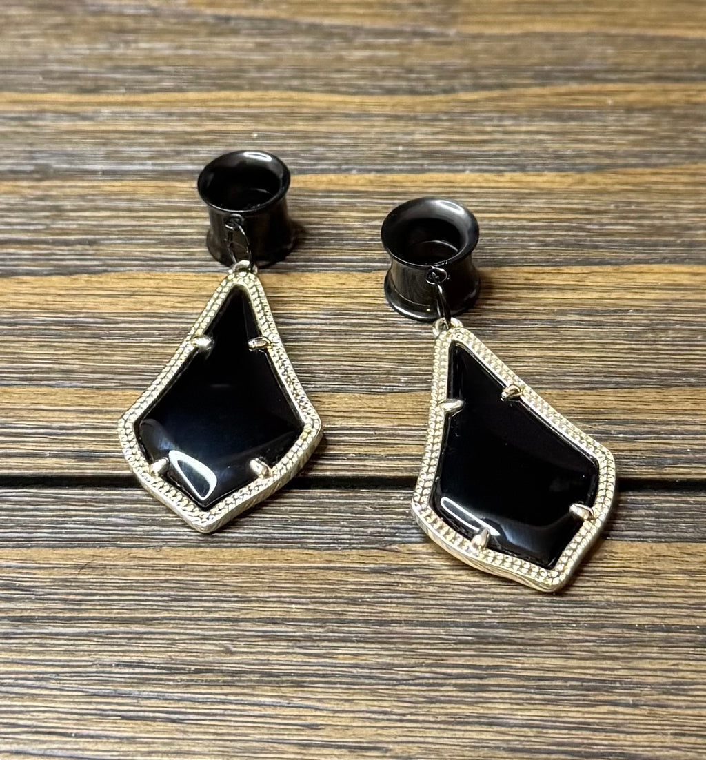 Repurposed Kendra Scott Black Stone Dangle Ear Tunnels