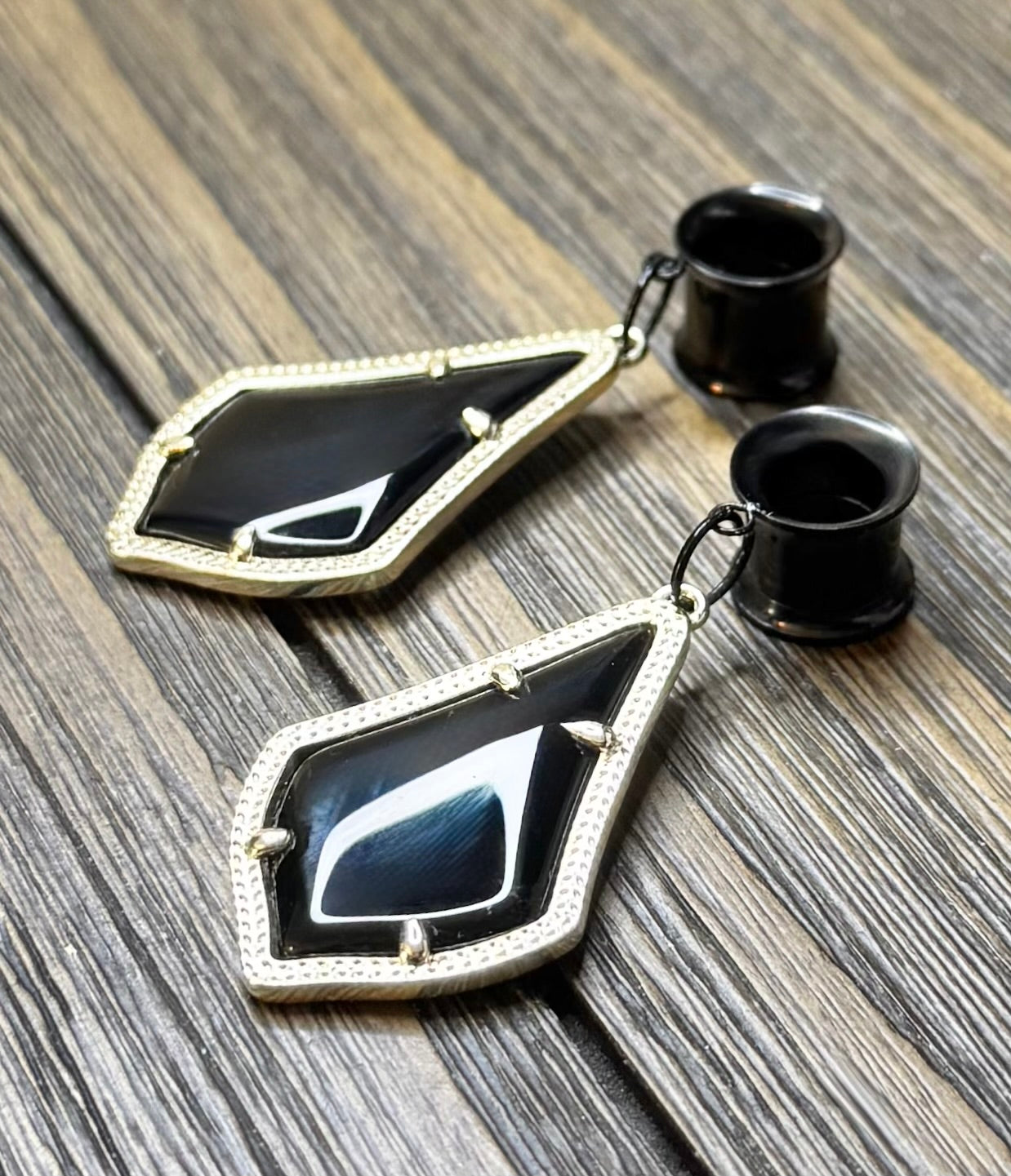 Repurposed Kendra Scott Black Stone Dangle Ear Tunnels
