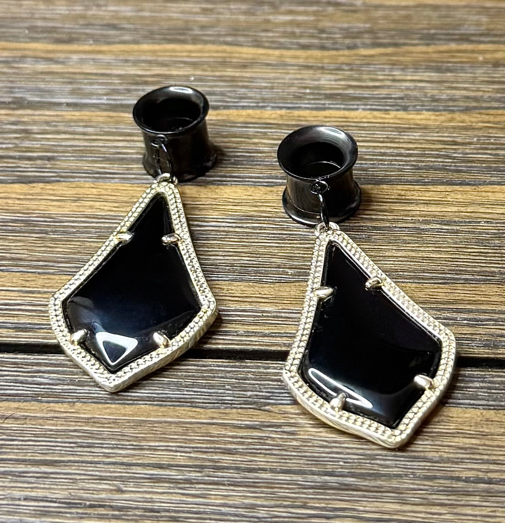 Repurposed Kendra Scott Black Stone Dangle Ear Tunnels