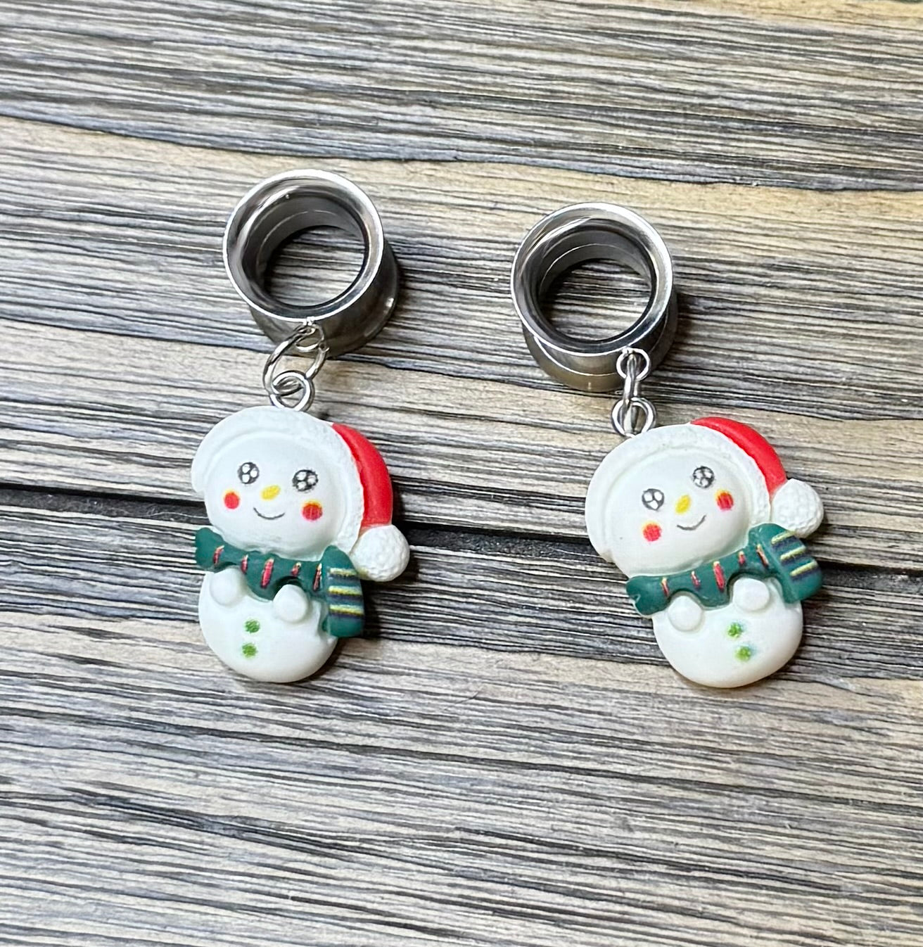 Christmas Snowman Dangle Ear Tunnels