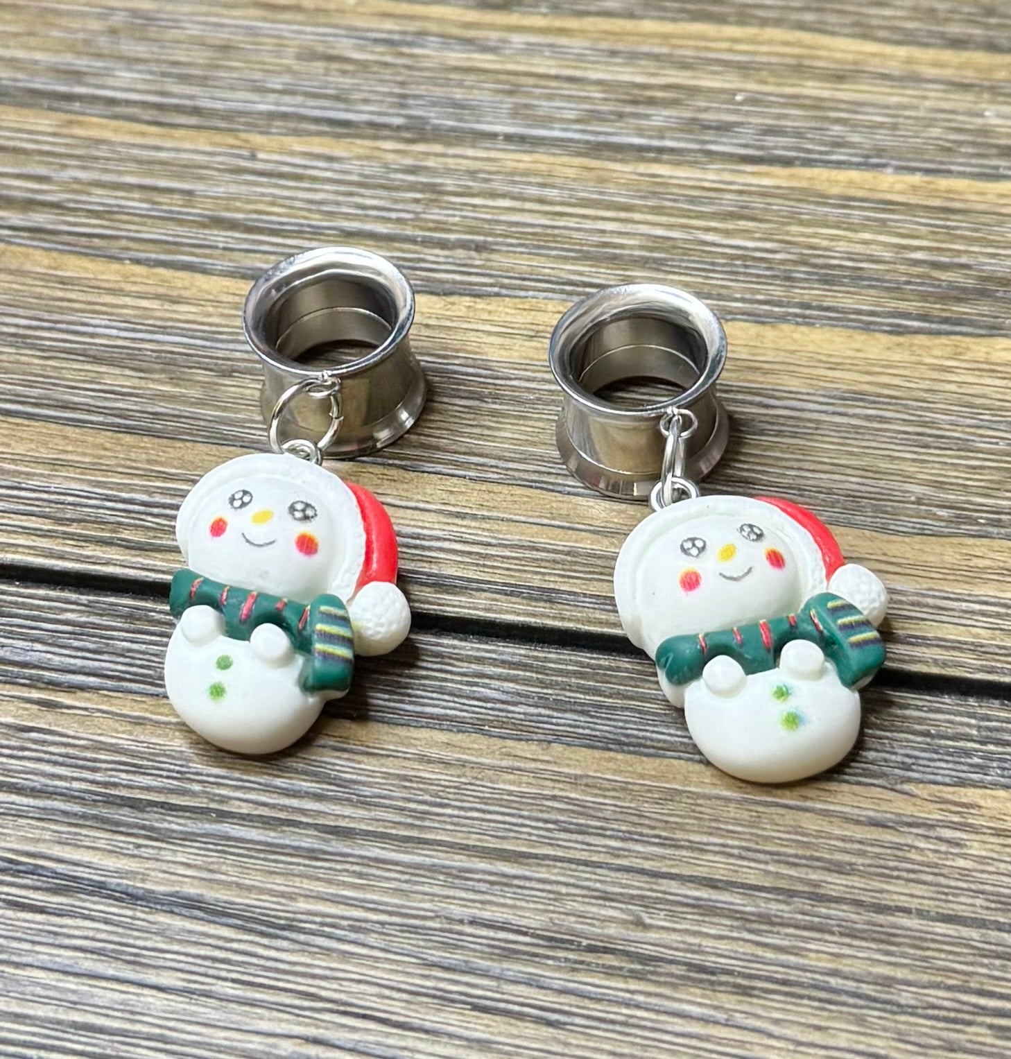 Christmas Snowman Dangle Ear Tunnels