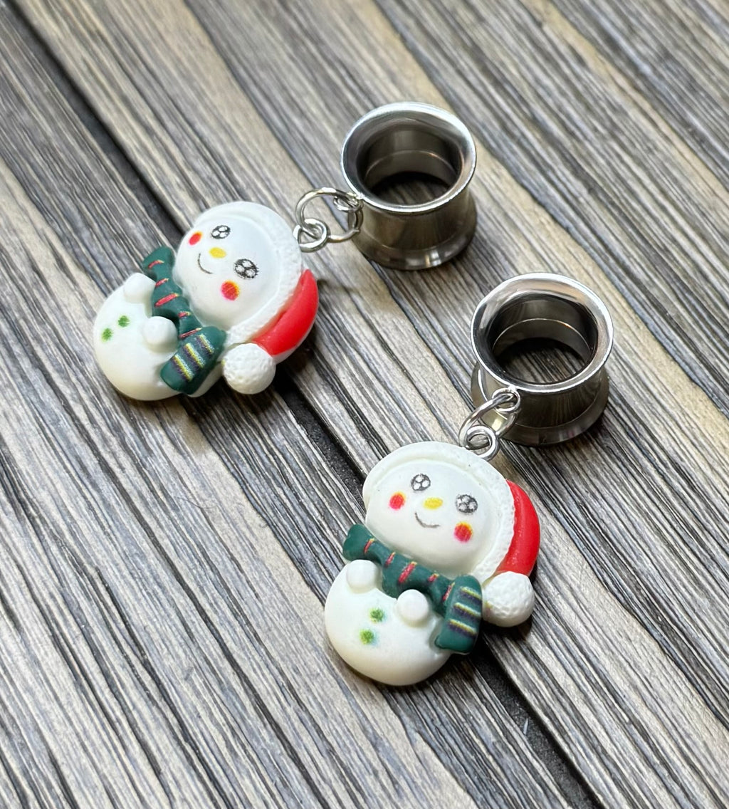 Christmas Snowman Dangle Ear Tunnels