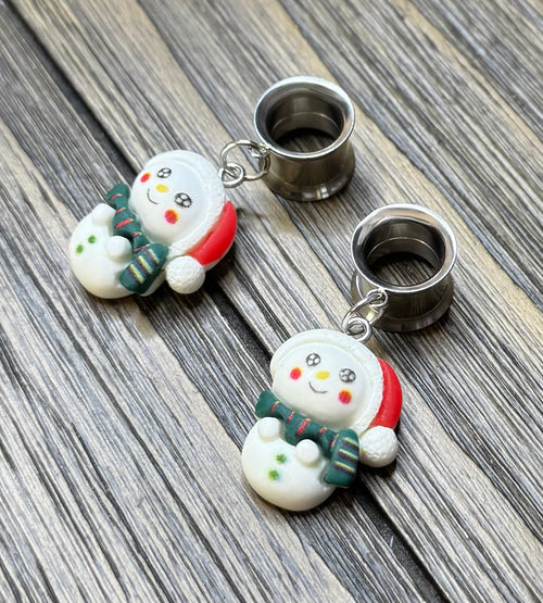 Christmas Snowman Dangle Ear Tunnels