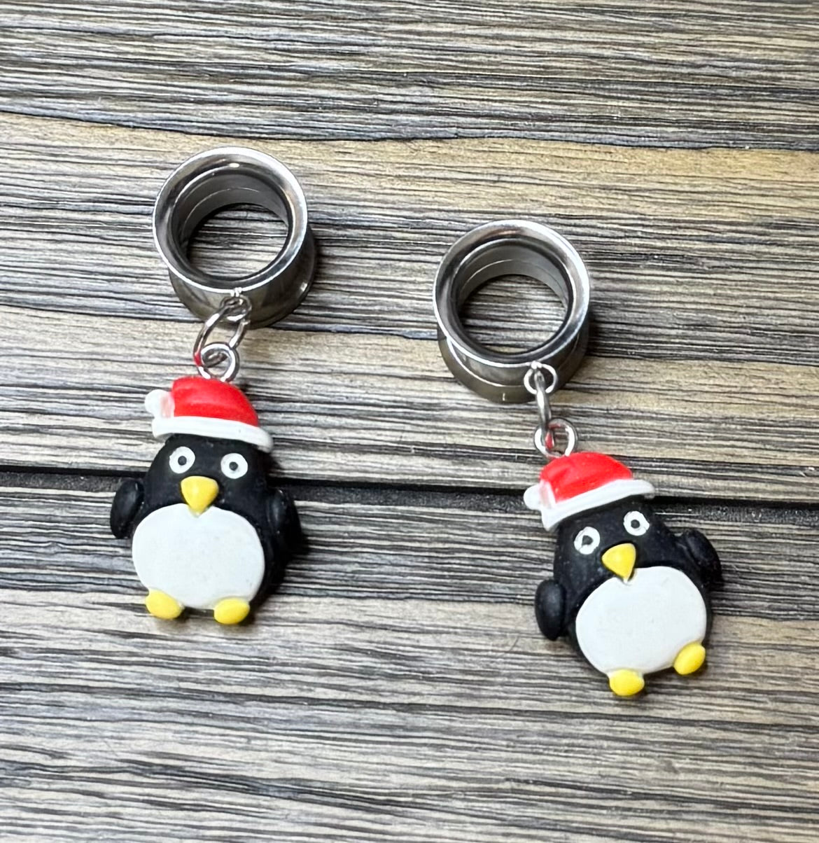 Christmas Penguin Dangle Ear Tunnels