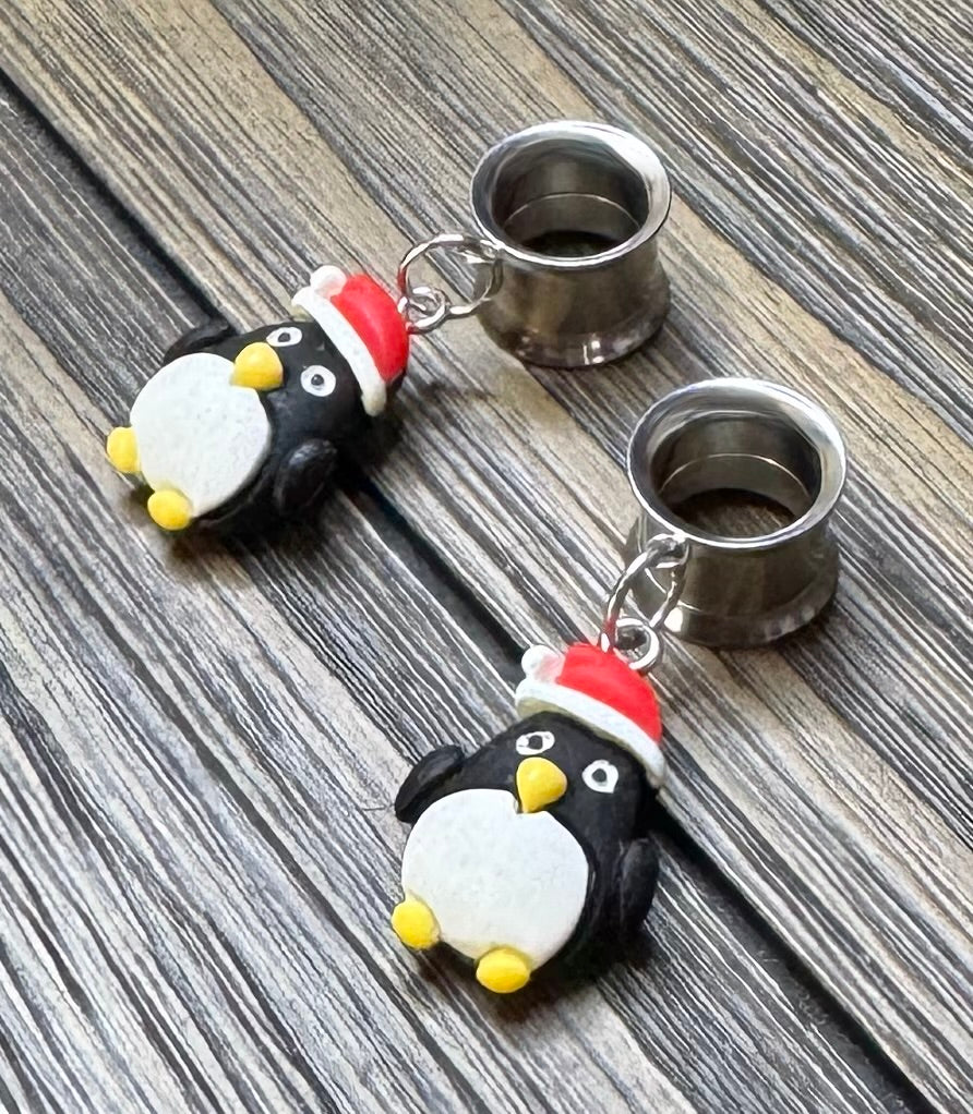Christmas Penguin Dangle Ear Tunnels