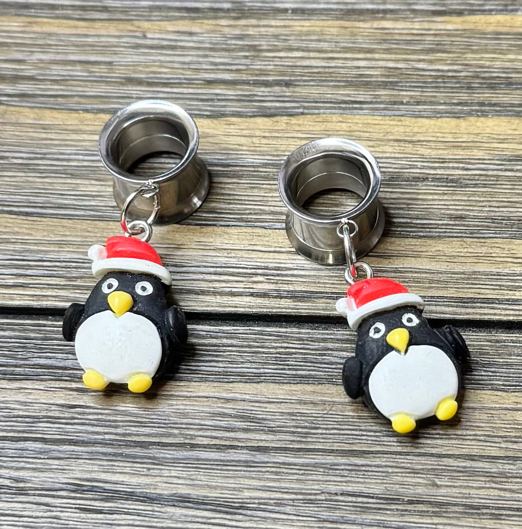 Christmas Penguin Dangle Ear Tunnels