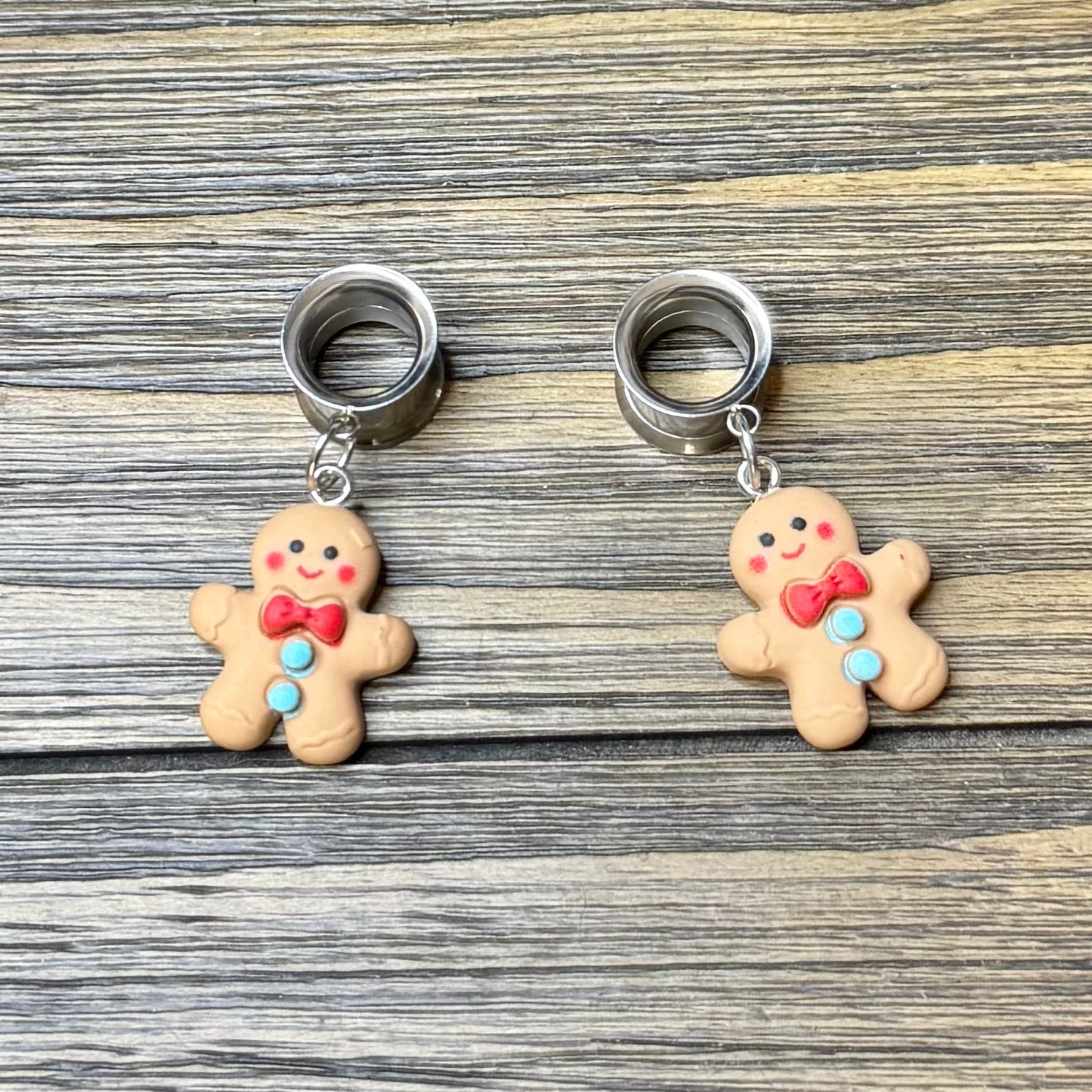 Christmas Gingerbread Man Dangle Ear Tunnels