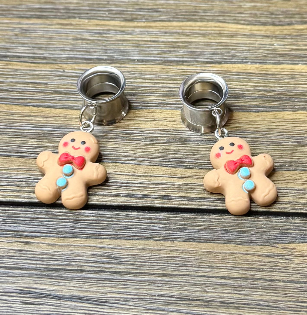 Christmas Gingerbread Man Dangle Ear Tunnels