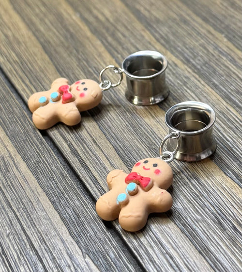 Christmas Gingerbread Man Dangle Ear Tunnels