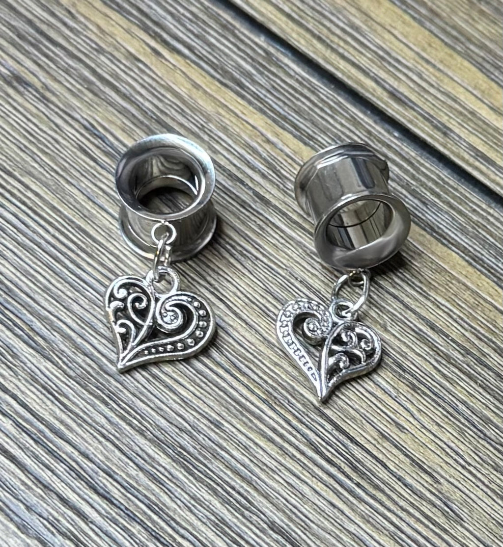 Design Heart Dangle Ear Tunnels