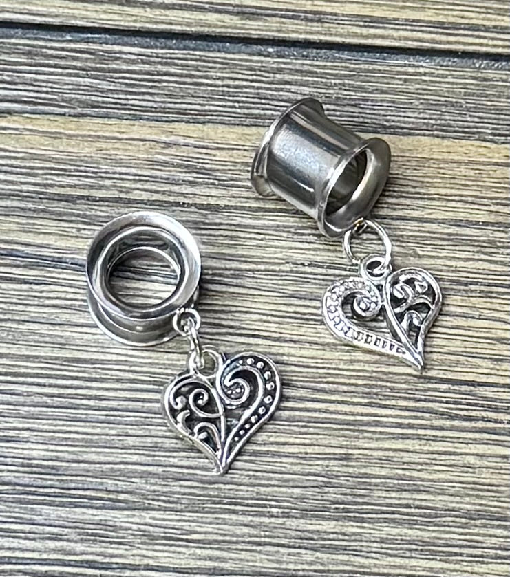 Design Heart Dangle Ear Tunnels
