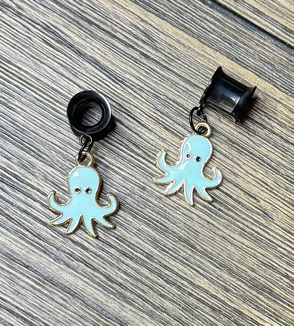 Teal Octopus Dangle Ear Tunnels