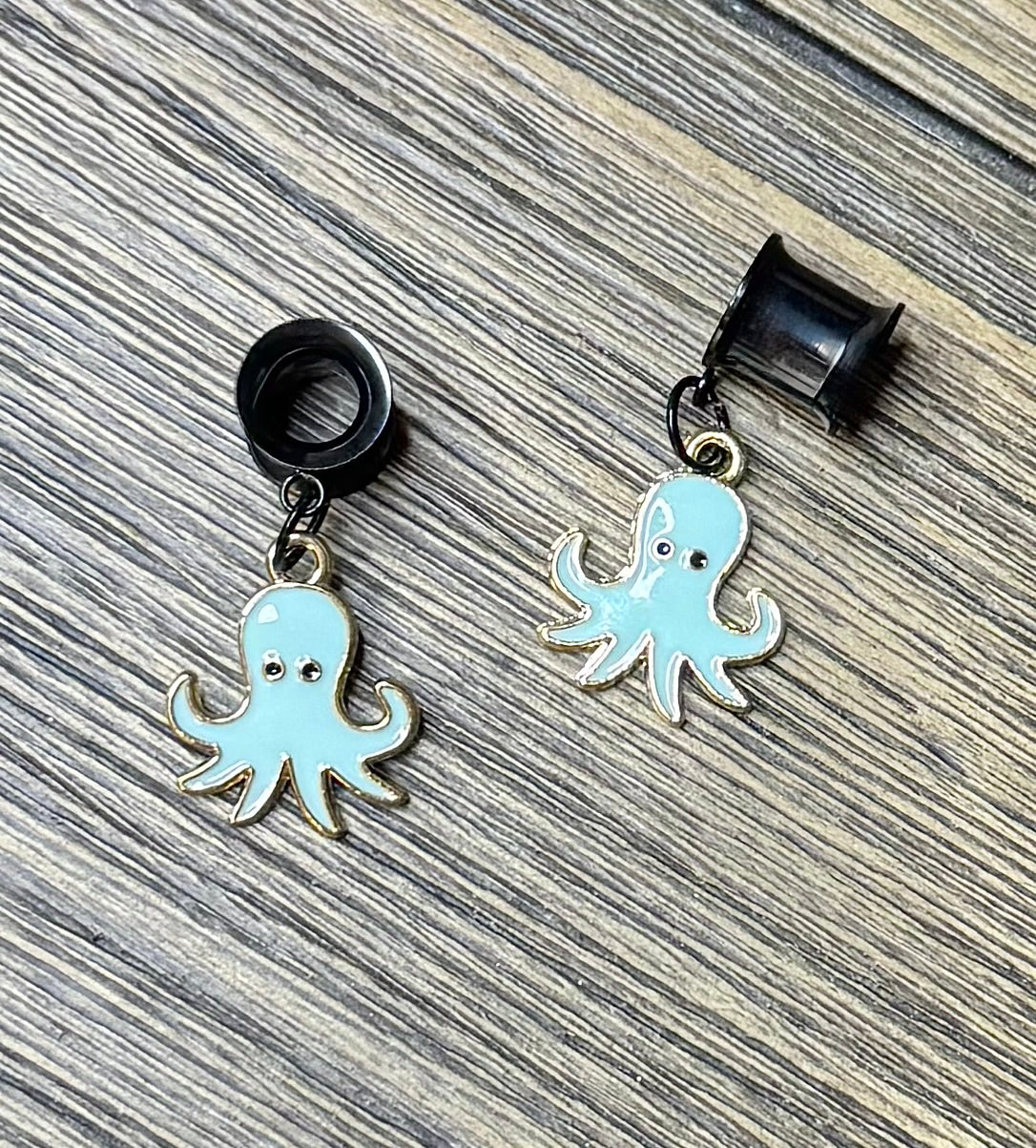 Teal Octopus Dangle Ear Tunnels