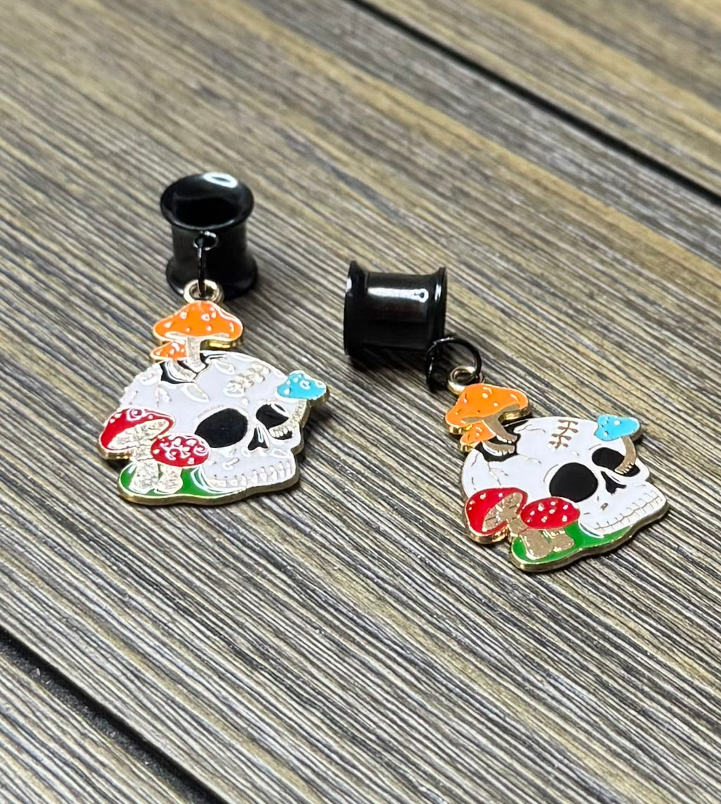 Skull and Shrooms Dangle Ear Tunnels