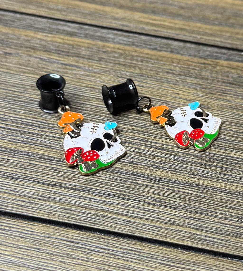 Skull and Shrooms Dangle Ear Tunnels