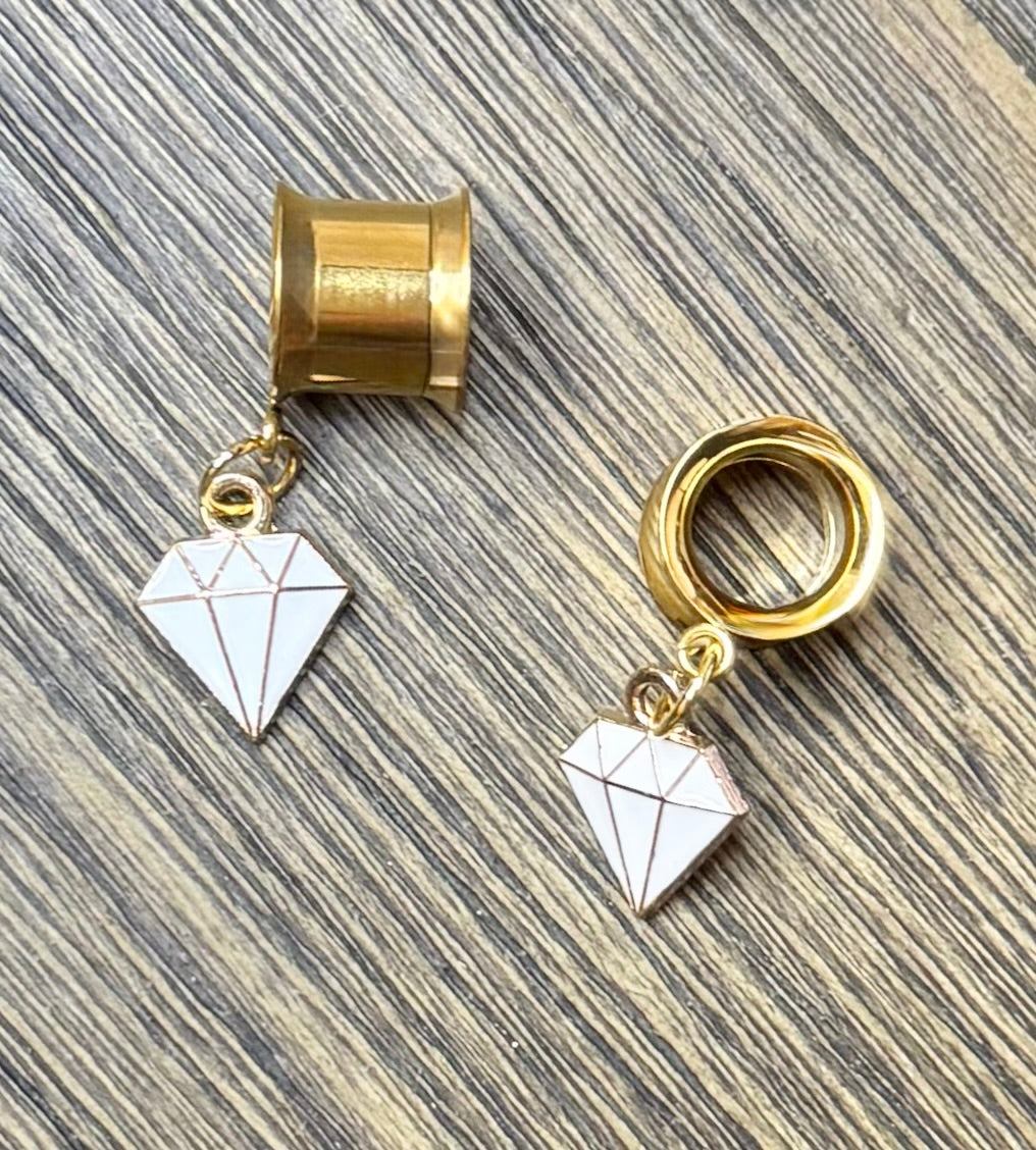White Diamond Dangle Ear Tunnels