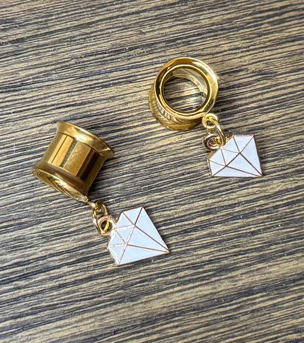 White Diamond Dangle Ear Tunnels