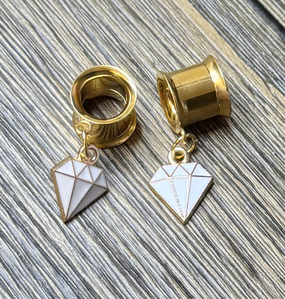 White Diamond Dangle Ear Tunnels