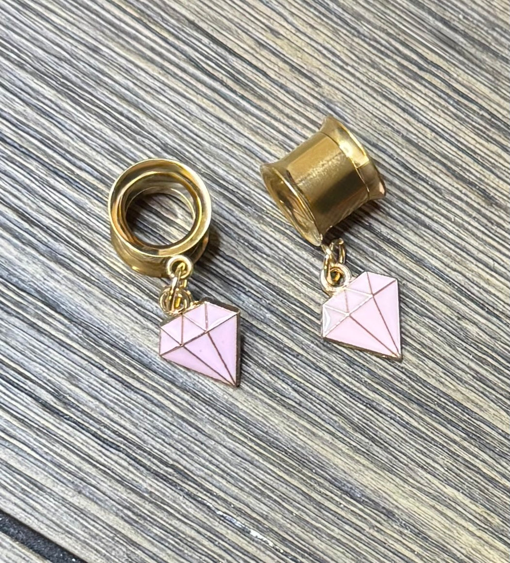 Pink Diamond Dangle Ear Tunnels