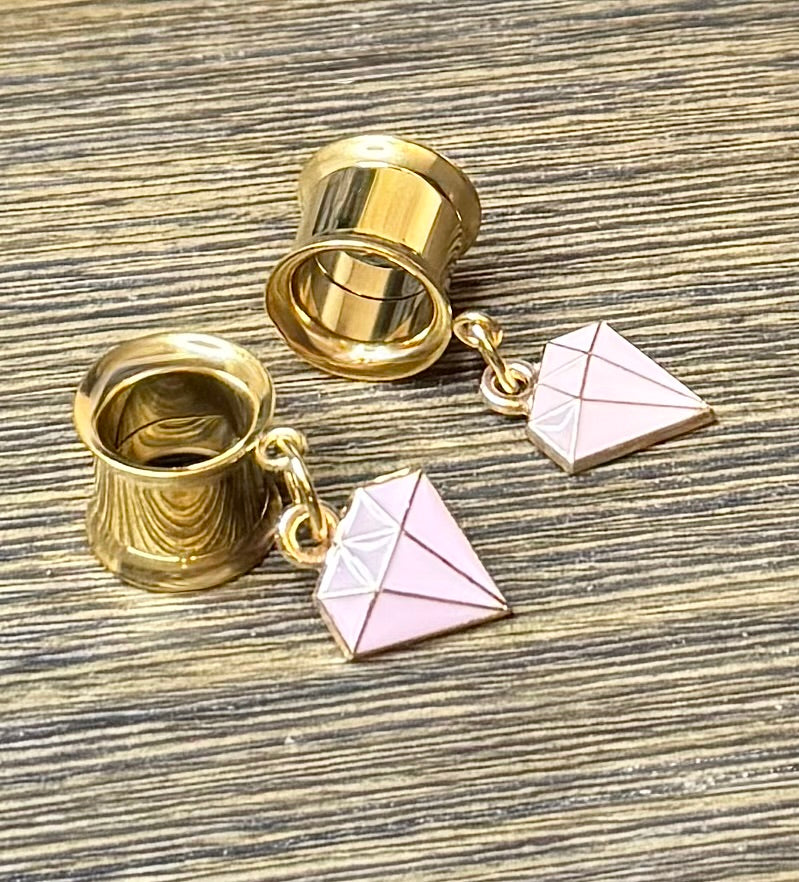 Pink Diamond Dangle Ear Tunnels