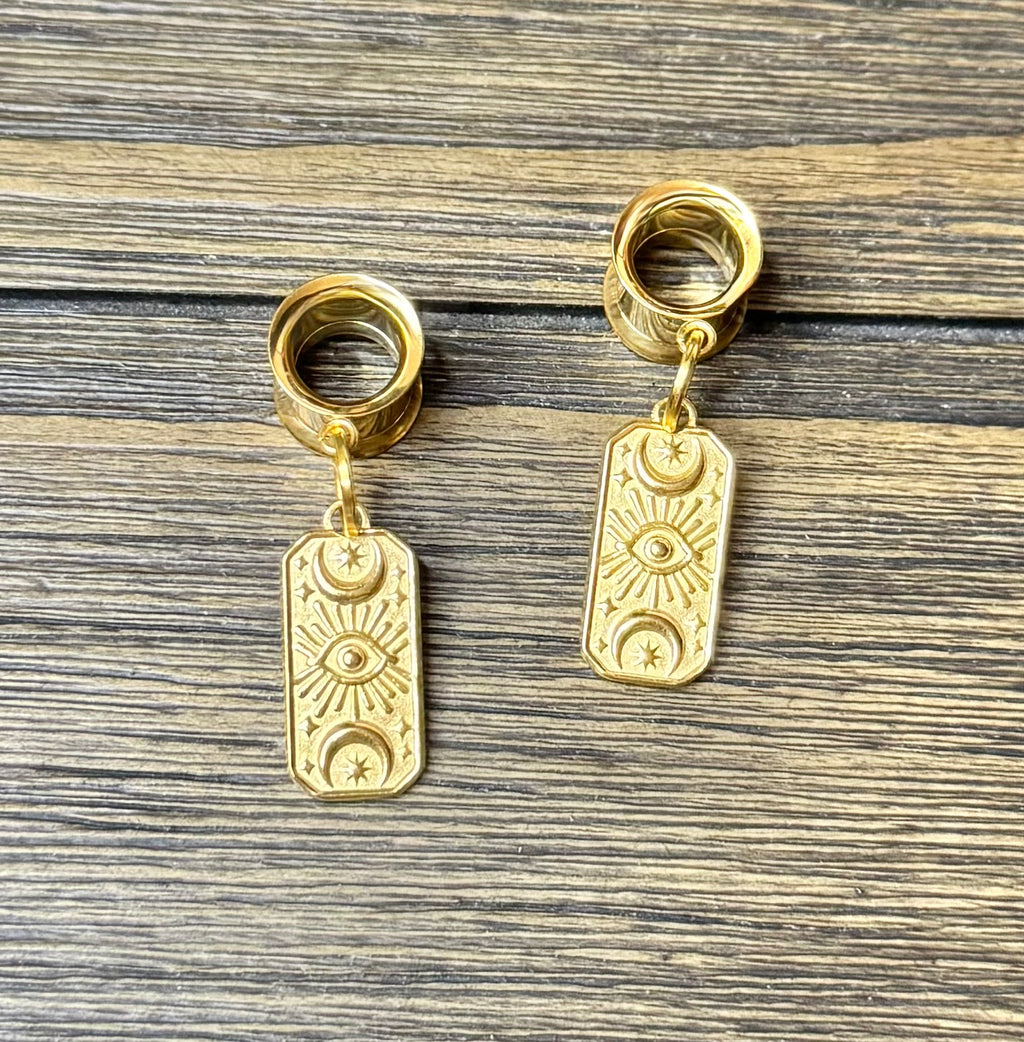 Evil Eye and Moons Dangle Ear Tunnels