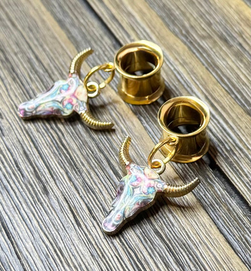 Cow Skull Dangle Ear Tunnels