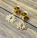 Gold Lotus Dangle Ear Tunnels