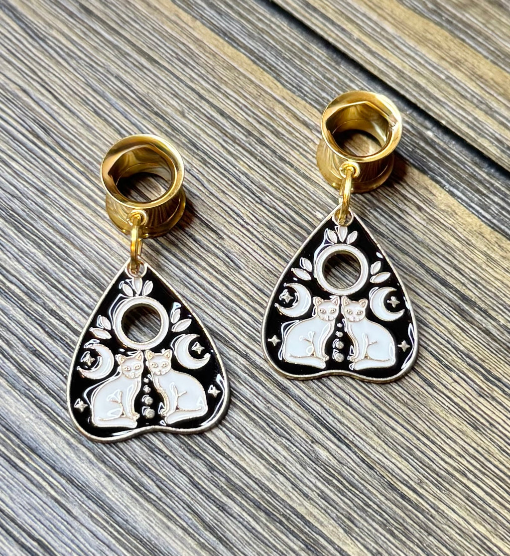 White Cat Ouija Dangle Ear Tunnels