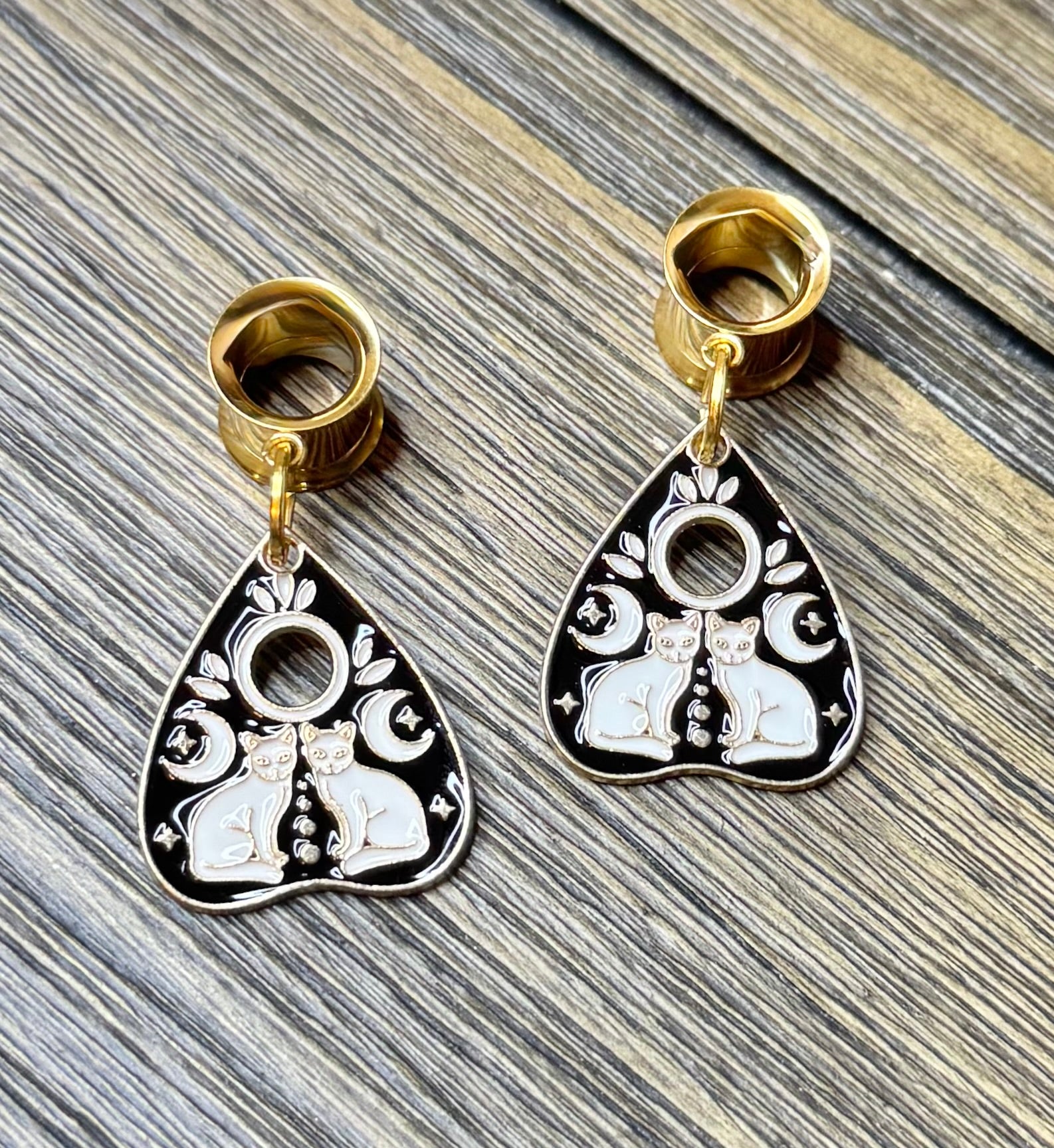 White Cat Ouija Dangle Ear Tunnels
