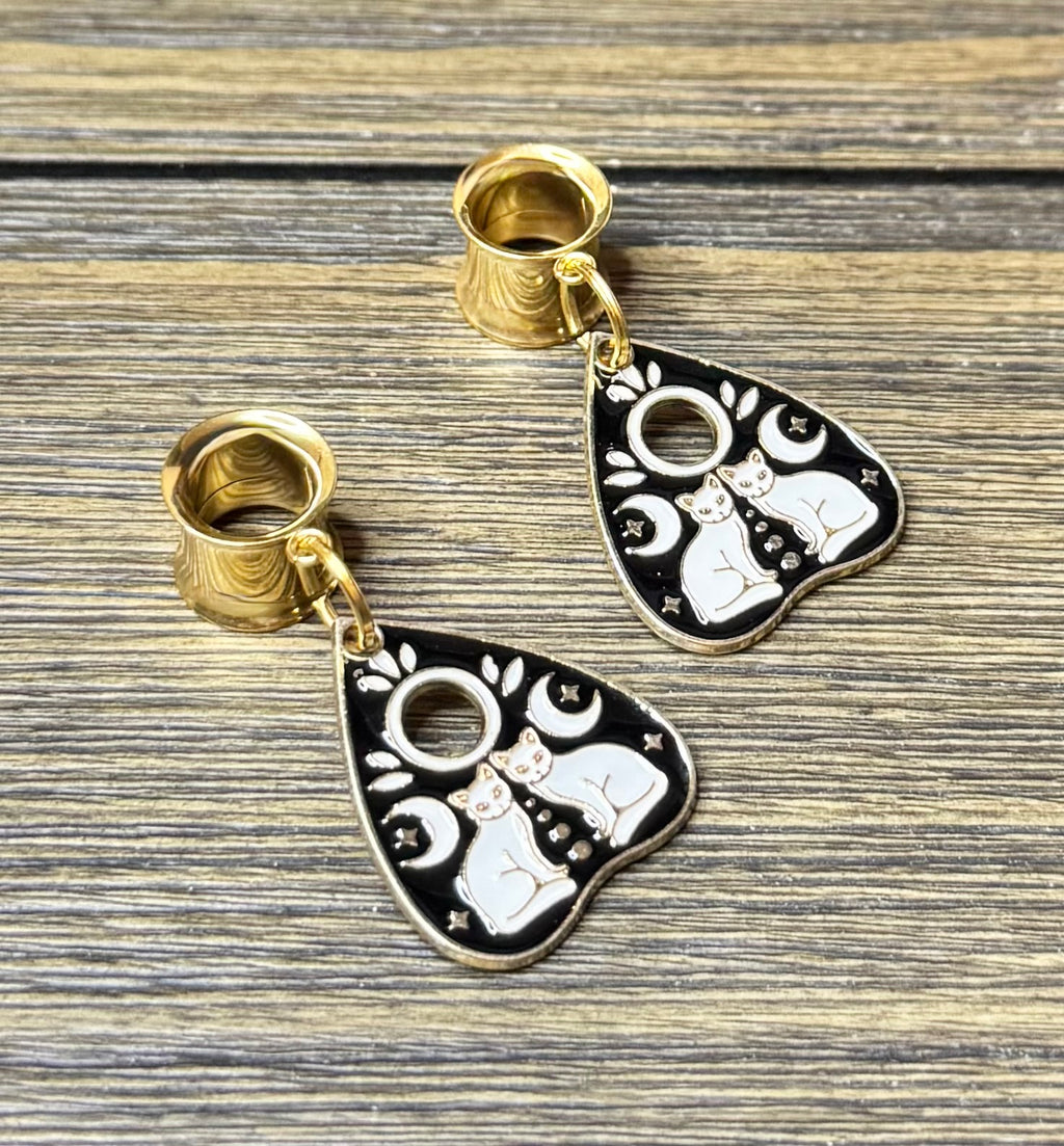 White Cat Ouija Dangle Ear Tunnels