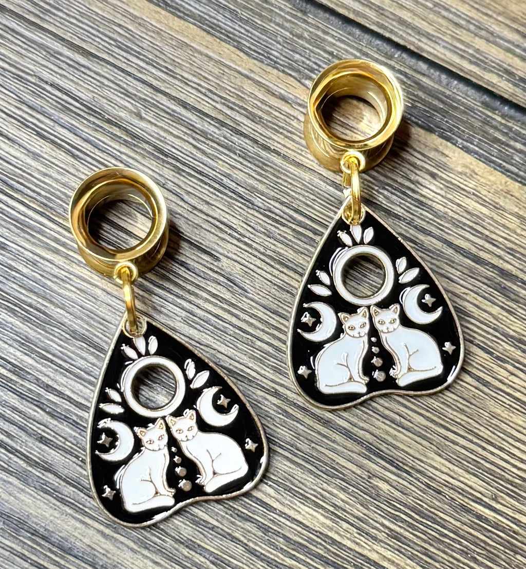 White Cat Ouija Dangle Ear Tunnels